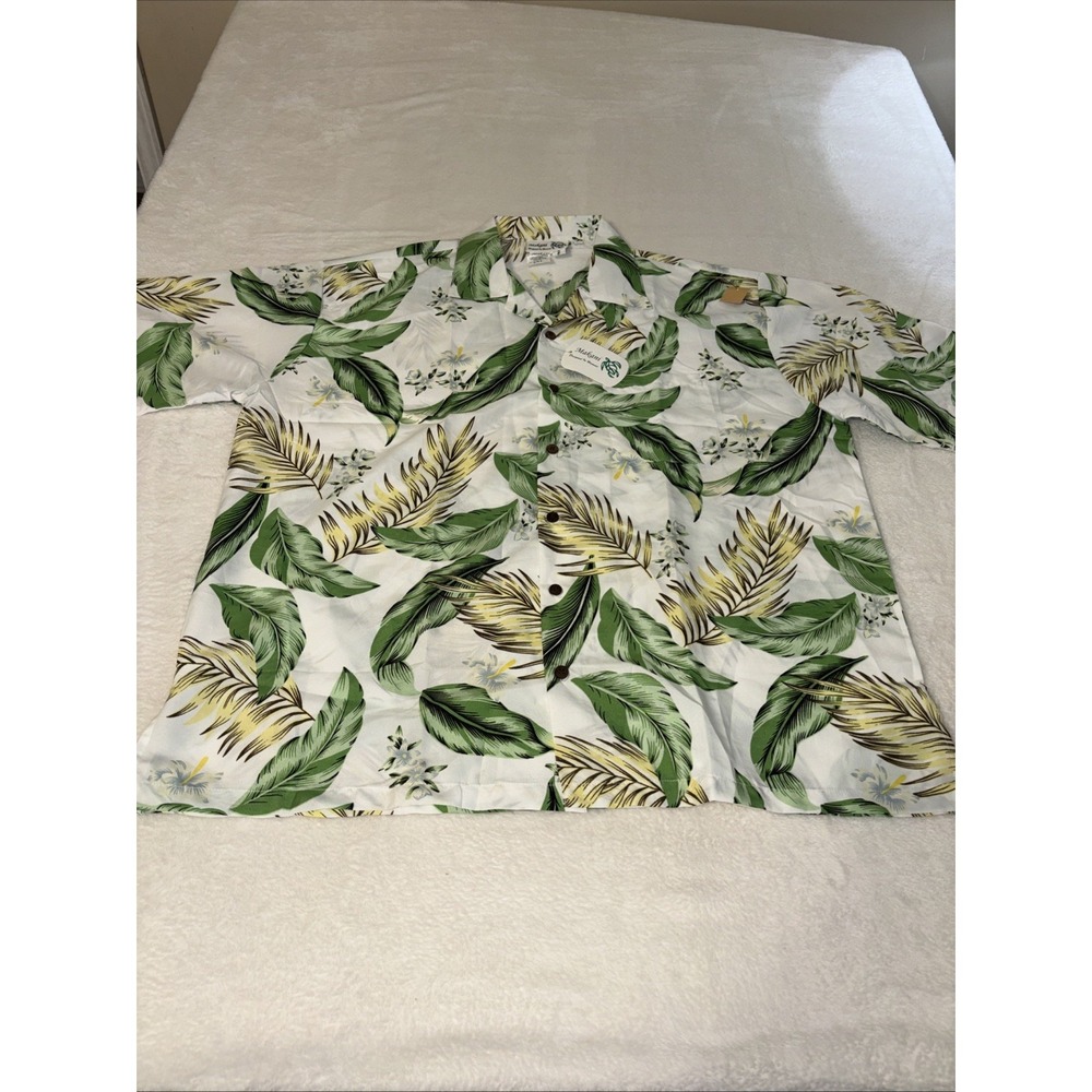 Makani Hawaiian Aloha Shirt 2XL Tropical Leaf Print Button Front NWT